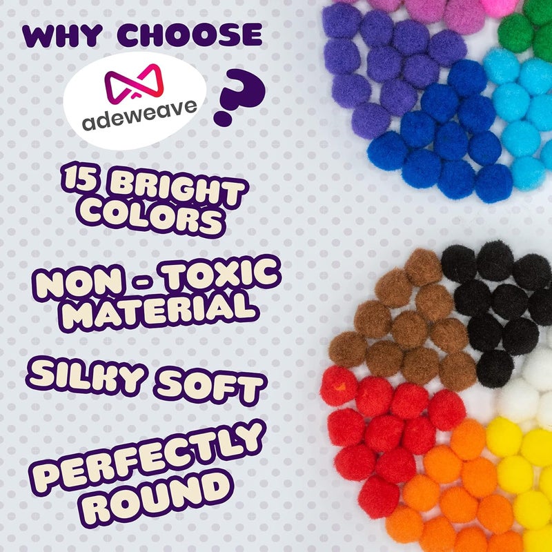 adeweave 1 Inch 300 Pom poms – Soft and Fluffy Craft Pom Pom Balls – Multicolor Craft Supplies Pompoms for Arts and Crafts in a Reusable Box, Large Puff Ball Ideal for DIY and School Activities - Image 3
